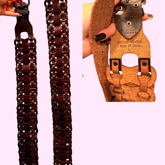 Genuine Leather Chocolate Brown Intricate Woven Boho Statement Belt Size L